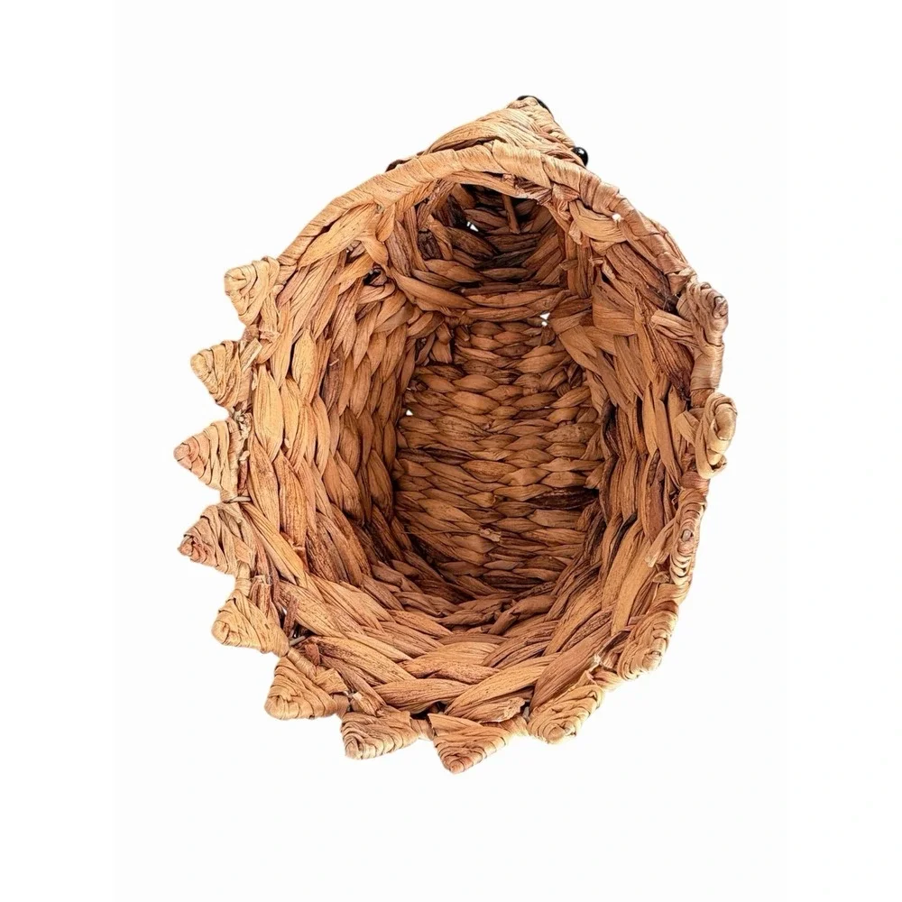 Vintage Woven Wicker Hedgehog Planter Basket, Beaded Eyes, Boho Cottagecore, 15